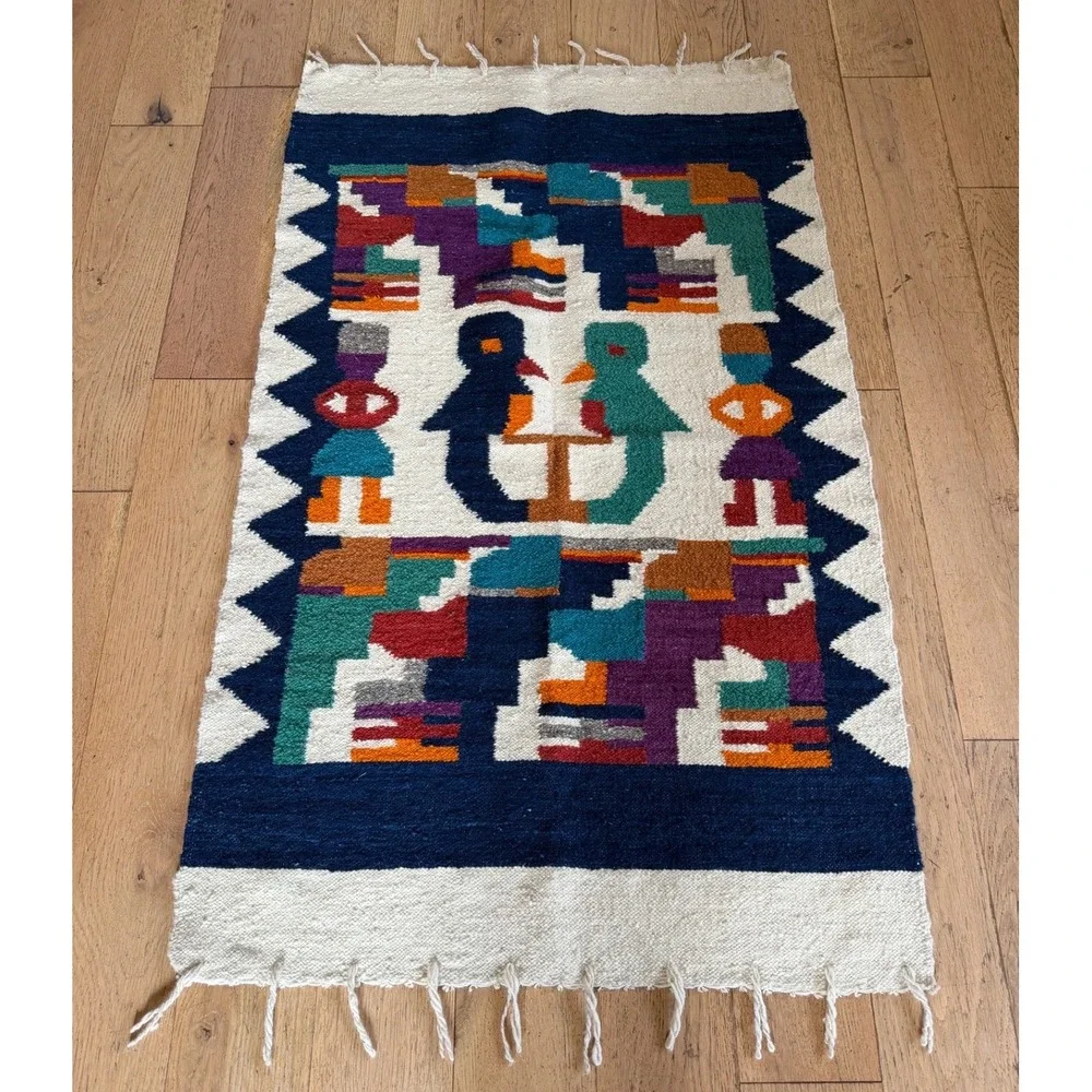 Vintage Folk Art‎ Pictoral Kilim Wool Rug 34x56 Southwestern Handwoven Tribal
